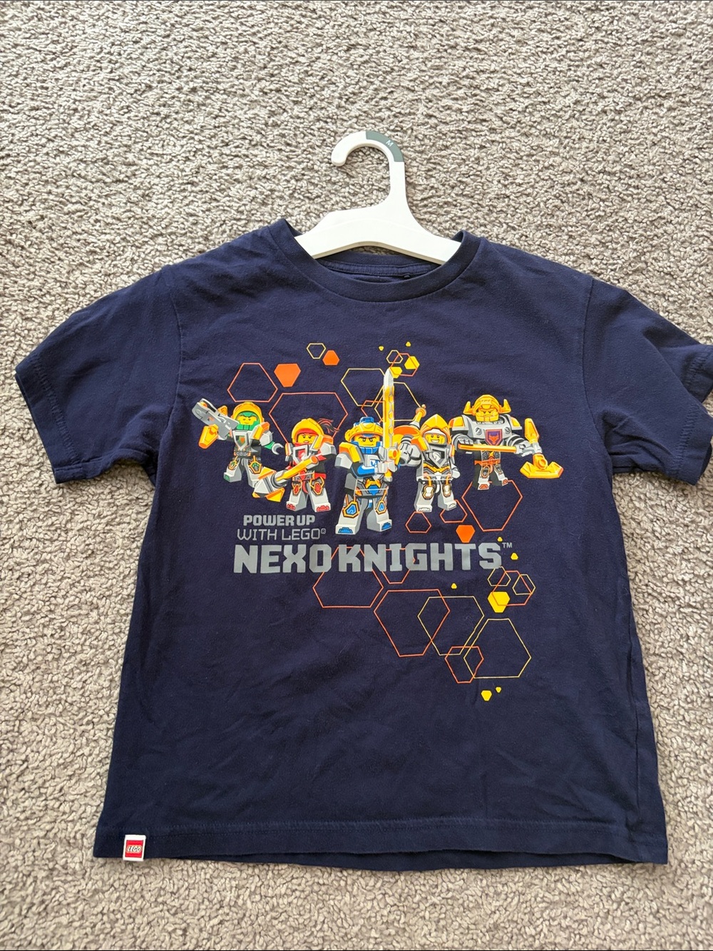 Uniqlo Navy Blue Kids Nexo Knights Graphic Tee with Yellow & Orange Accents
